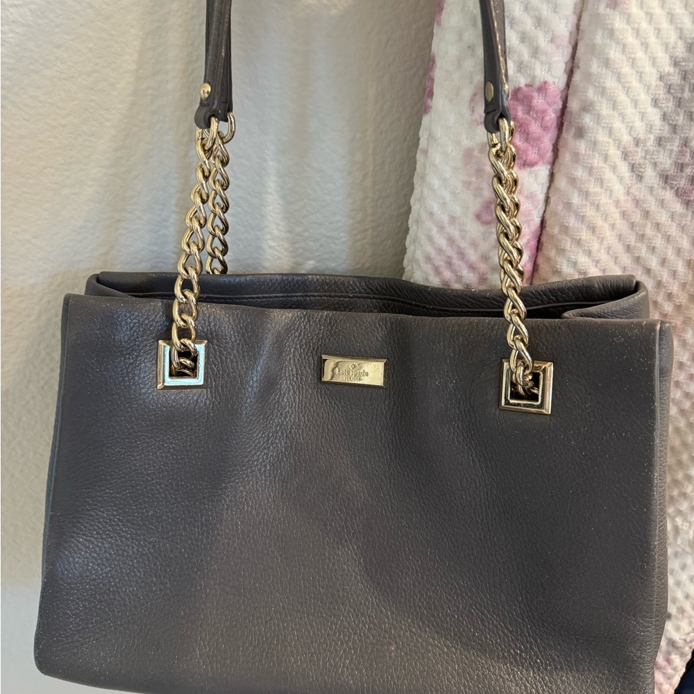 Kate Spade Gray and Gold Shoulder Bag with Chain Straps
